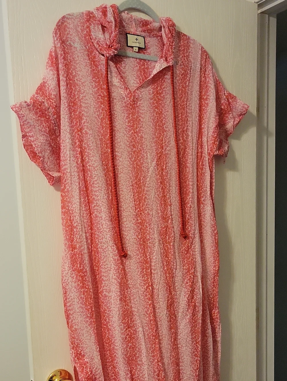 Tuckernuck Pink Printed Tie-Neck Hooded Beach Cover-up